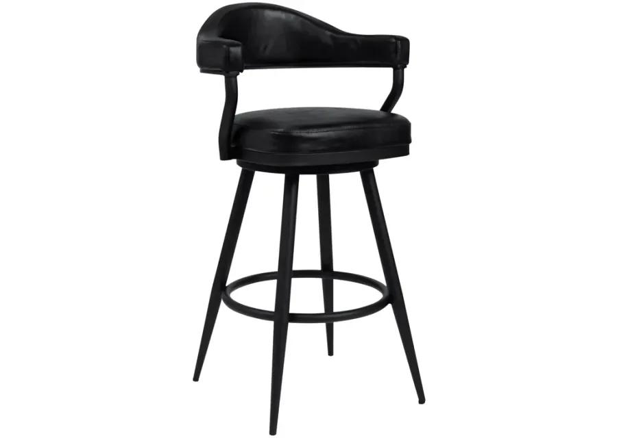 Amador 26" Counter Height Barstool in a Black Powder Coated Finish and Vintage Black Faux Leather