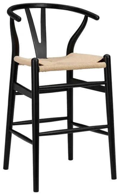 Evelina-C Counter Stool in Black Frame and Natural Seat