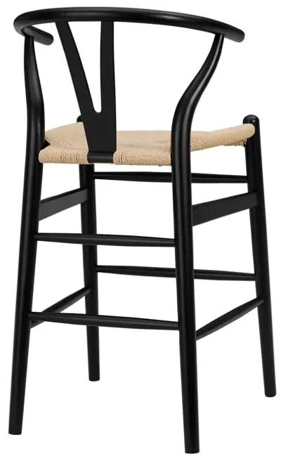 Evelina-C Counter Stool in Black Frame and Natural Seat