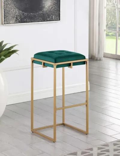 Nadia Square Padded Seat Bar Stool (Set of 2) Hunter Green and Gold