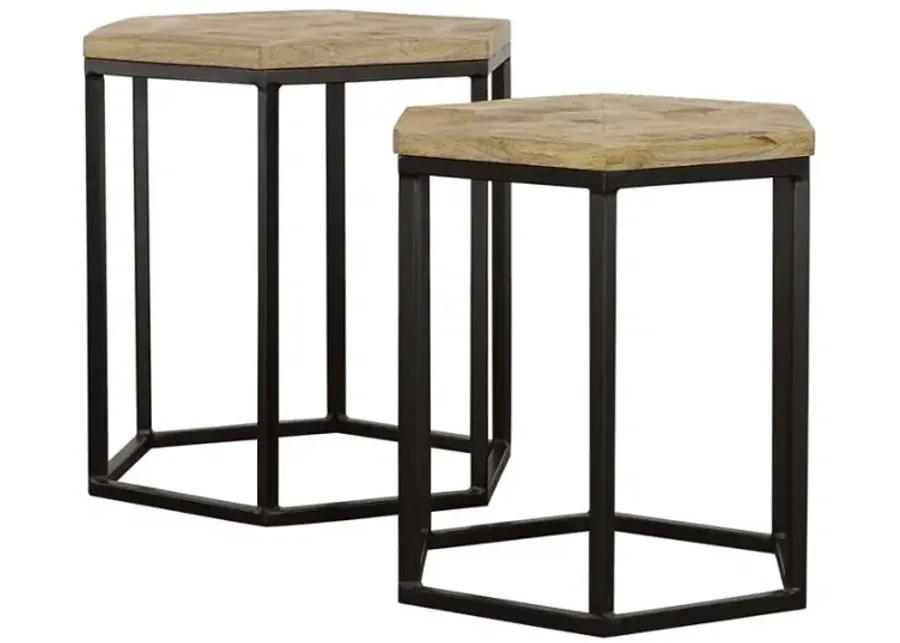 Adger 2-piece Hexagon Nesting Tables Natural and Black