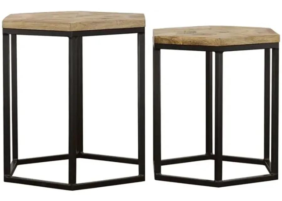 Adger 2-piece Hexagon Nesting Tables Natural and Black