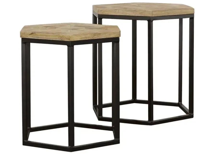 Adger 2-piece Hexagon Nesting Tables Natural and Black