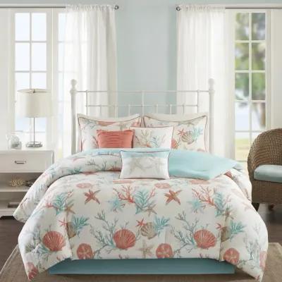 Madison Park Pebble Beach Coral 7 Piece Cotton Sateen Comforter Set