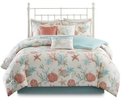 Madison Park Pebble Beach Coral 7 Piece Cotton Sateen Comforter Set