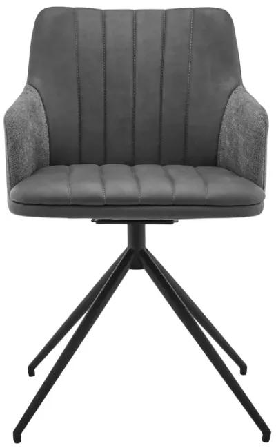 Simone Modern Faux Leather and Fabric Metal Swivel Dining Room Chairs - Set of 2