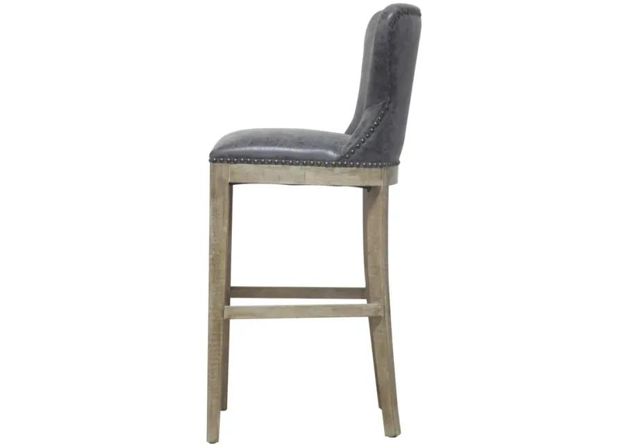 dorsey pu bar stool drift wood legs, nubuck charcoal