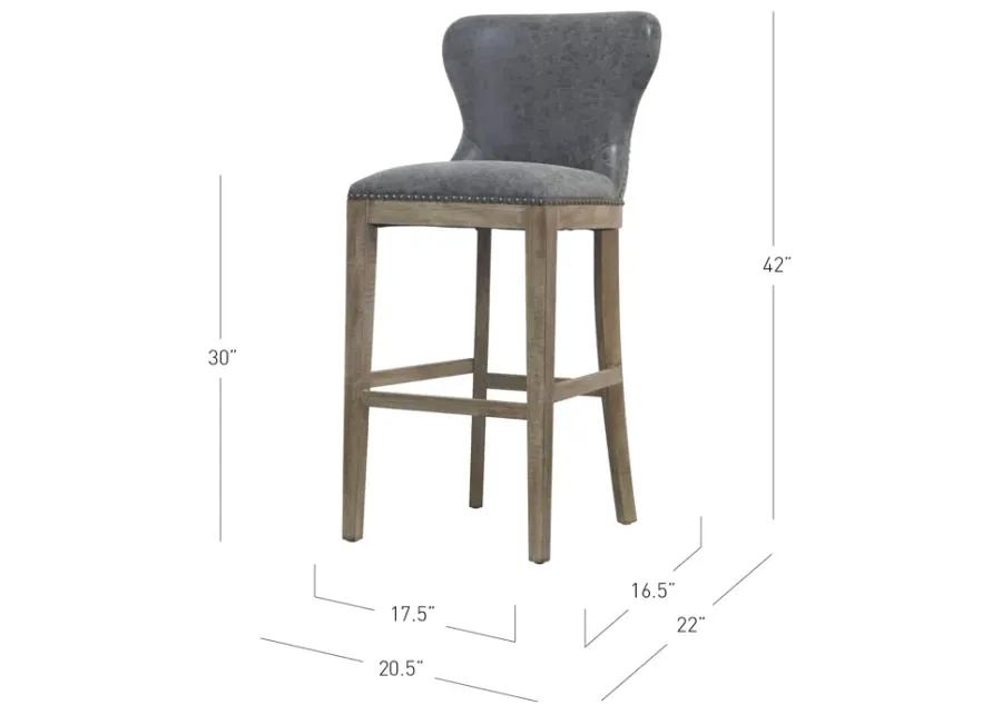 dorsey pu bar stool drift wood legs, nubuck charcoal