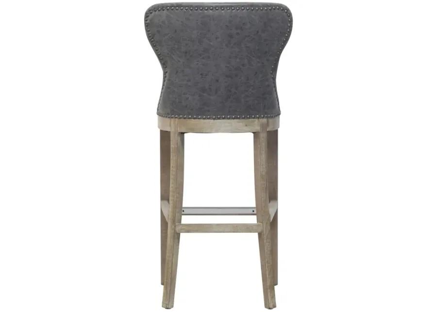 dorsey pu bar stool drift wood legs, nubuck charcoal