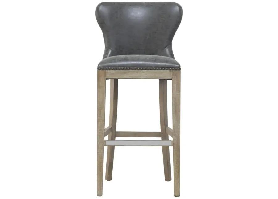 dorsey pu bar stool drift wood legs, nubuck charcoal