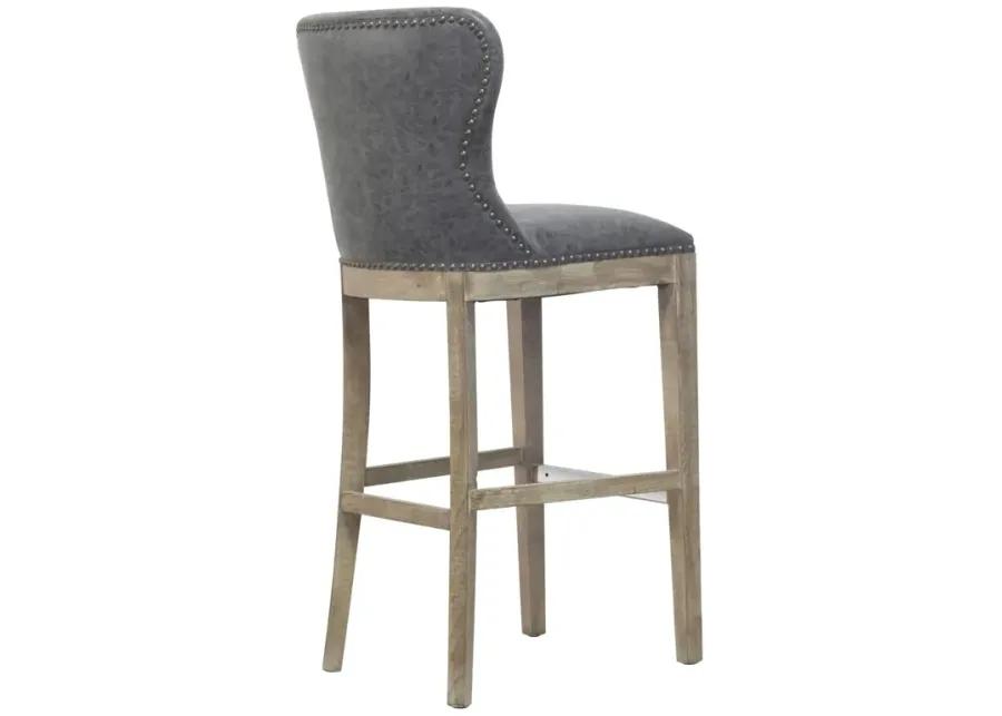 dorsey pu bar stool drift wood legs, nubuck charcoal