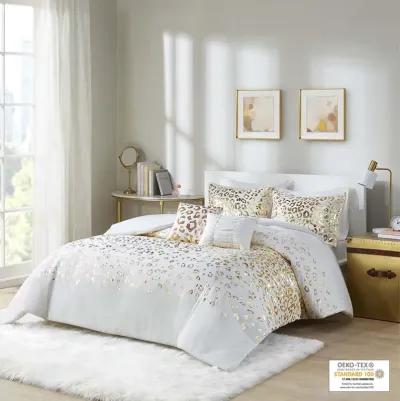 Intelligent Design Lillie Ivory/Gold Metallic Animal Printed Duvet Cover Set