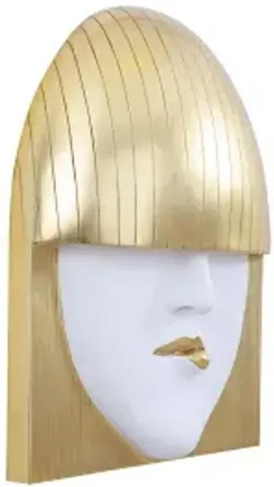 fashion faces wall art, large, pout, white and gold leaf