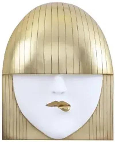 fashion faces wall art, large, pout, white and gold leaf