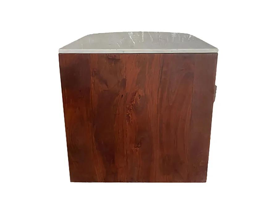 Wood/marble, 20" Half Round Side Table, Brown