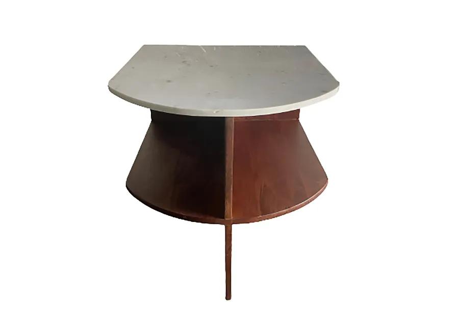 Wood/marble, 20" Half Round Side Table, Brown