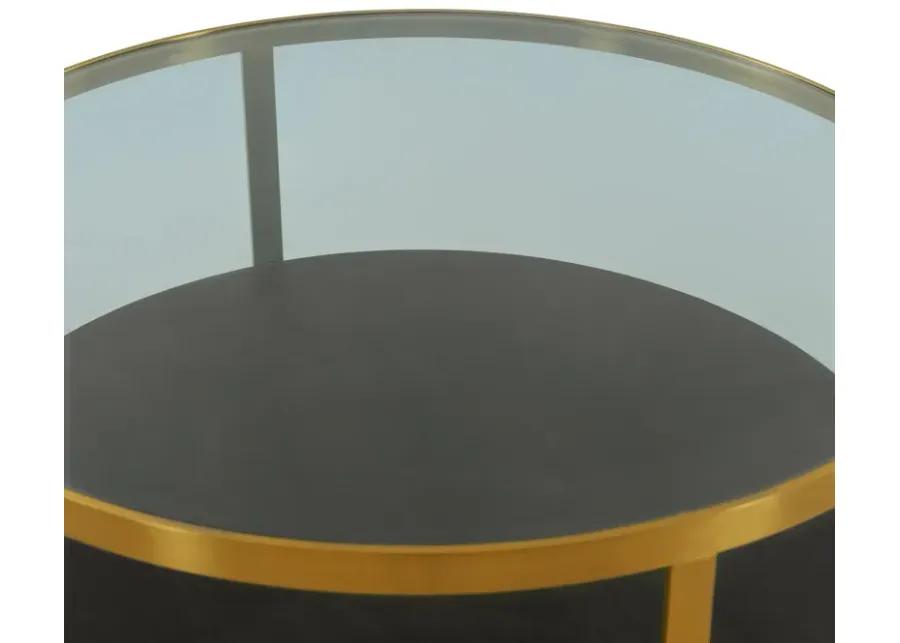 Hattie Glass Top and Walnut Wood Coffee Table with Brushed Gold Frame