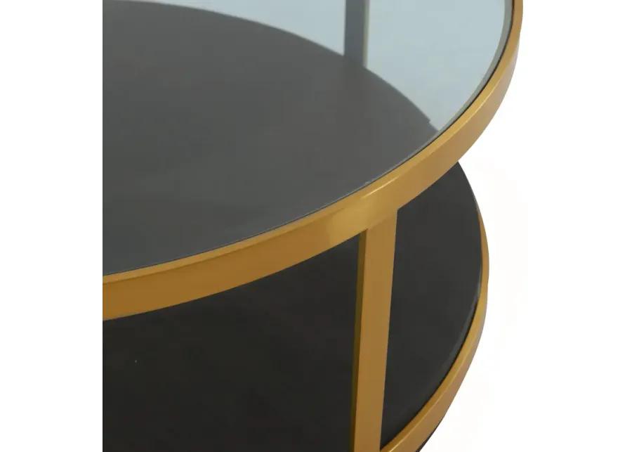 Hattie Glass Top and Walnut Wood Coffee Table with Brushed Gold Frame