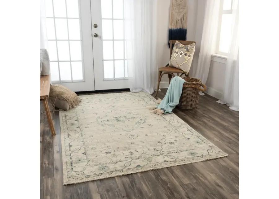 Platinum Beige/Green Distressed Classical Proprietary Wool 9'x12' Rectangle Rug