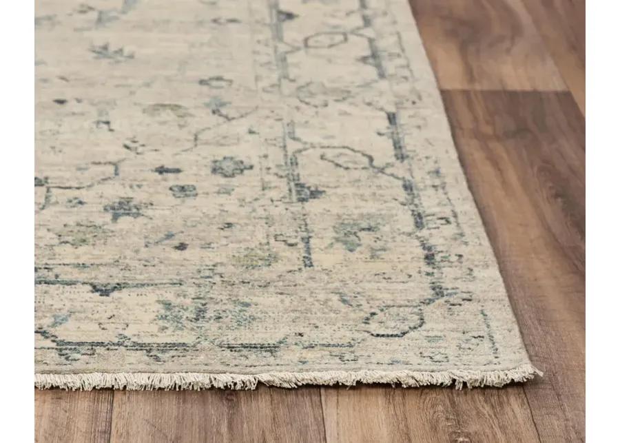 Platinum Beige/Green Distressed Classical Proprietary Wool 9'x12' Rectangle Rug