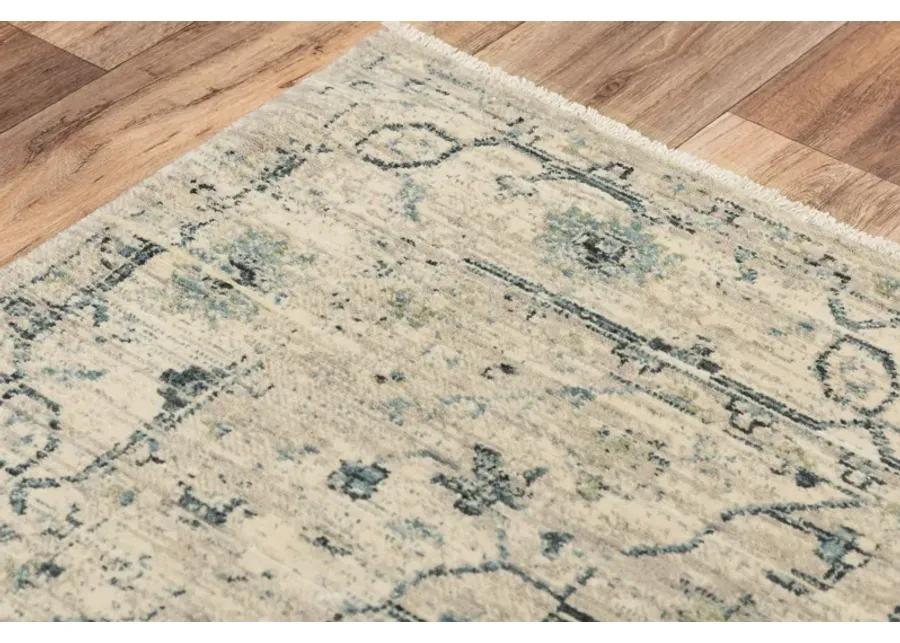 Platinum Beige/Green Distressed Classical Proprietary Wool 9'x12' Rectangle Rug