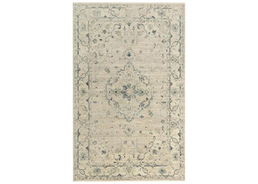 Platinum Beige/Green Distressed Classical Proprietary Wool 9'x12' Rectangle Rug