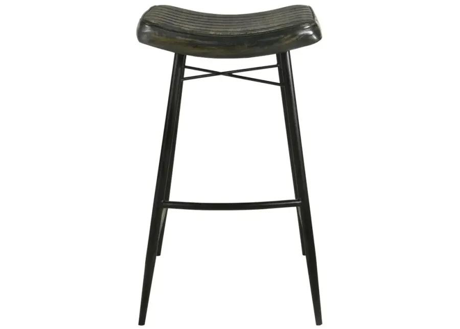 Bayu Leather Upholstered Saddle Seat Backless Bar Stool Antique Espresso and Black (Set of 2)