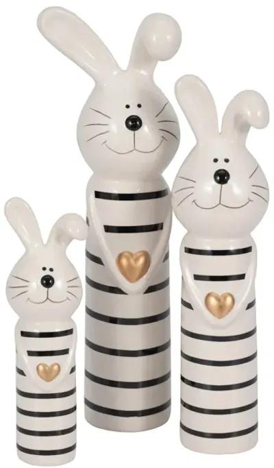 10" Lines Bunny With Gold Heart, White/black