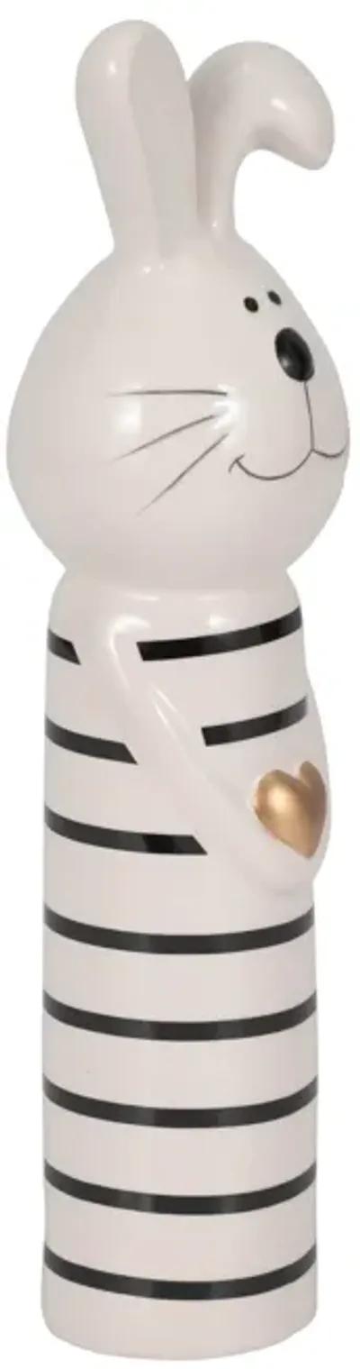 10" Lines Bunny With Gold Heart, White/black