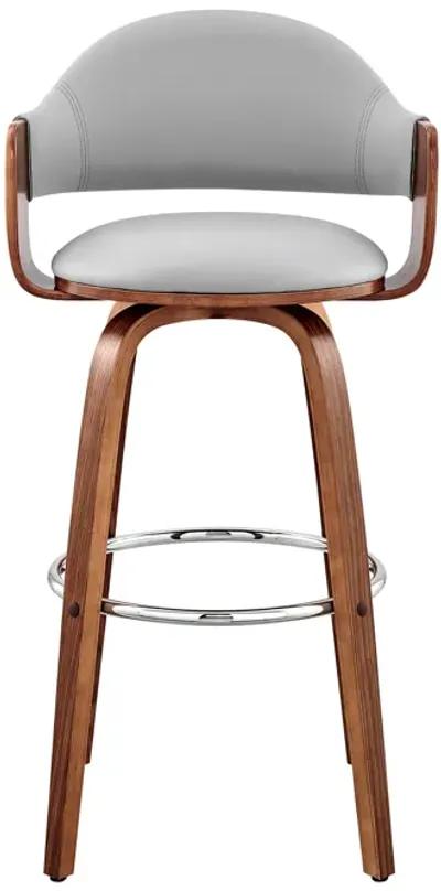 Daxton 30" Gray Faux Leather and Walnut Wood Bar Stool