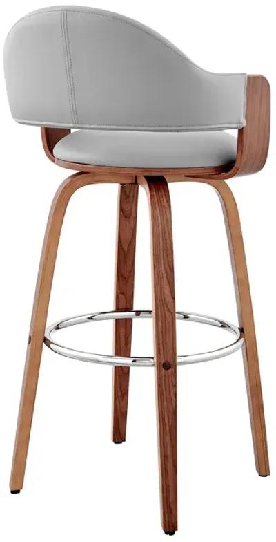 Daxton 30" Gray Faux Leather and Walnut Wood Bar Stool