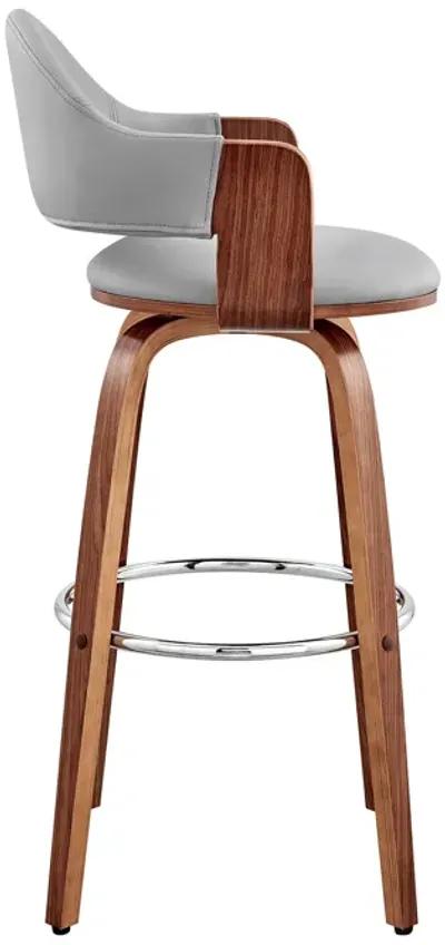 Daxton 30" Gray Faux Leather and Walnut Wood Bar Stool