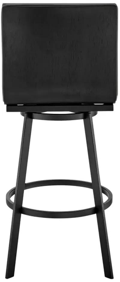 Nikole 26" Counter Height Swivel Bar Stool in Matt Black Finish with Gray Faux Leather