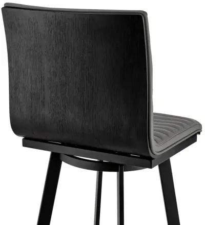 Nikole 26" Counter Height Swivel Bar Stool in Matt Black Finish with Gray Faux Leather