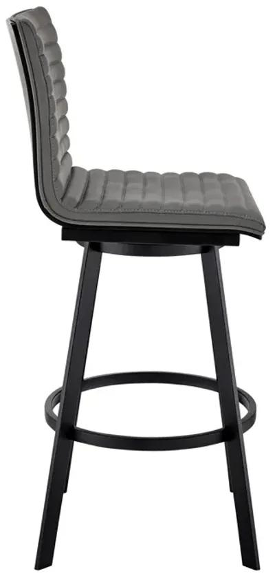 Nikole 26" Counter Height Swivel Bar Stool in Matt Black Finish with Gray Faux Leather