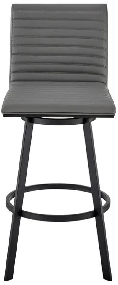 Nikole 26" Counter Height Swivel Bar Stool in Matt Black Finish with Gray Faux Leather