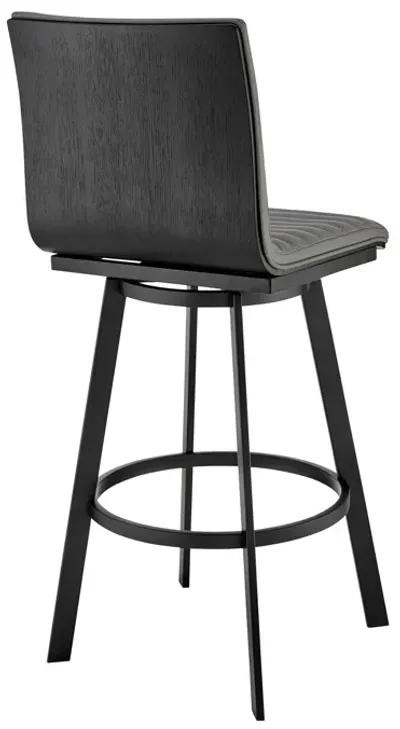 Nikole 26" Counter Height Swivel Bar Stool in Matt Black Finish with Gray Faux Leather