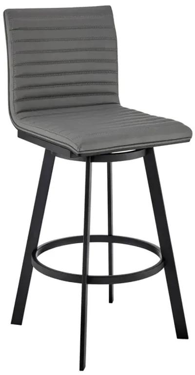 Nikole 26" Counter Height Swivel Bar Stool in Matt Black Finish with Gray Faux Leather