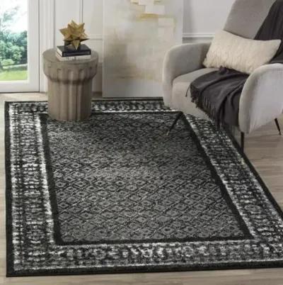 Adirondack Contemporary Black / Silver 4' X 4' Round Powerloomed Rug