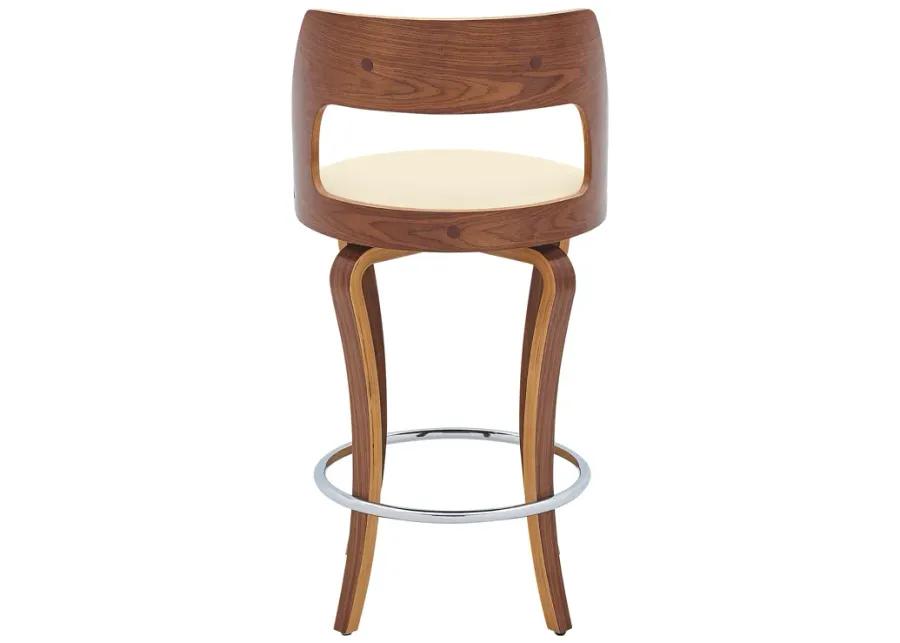 Grady 25" Swivel Cream Faux Leather and Walnut Wood Bar Stool