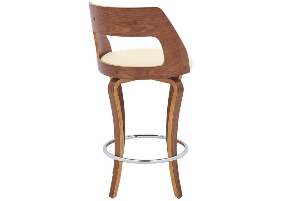 Grady 25" Swivel Cream Faux Leather and Walnut Wood Bar Stool