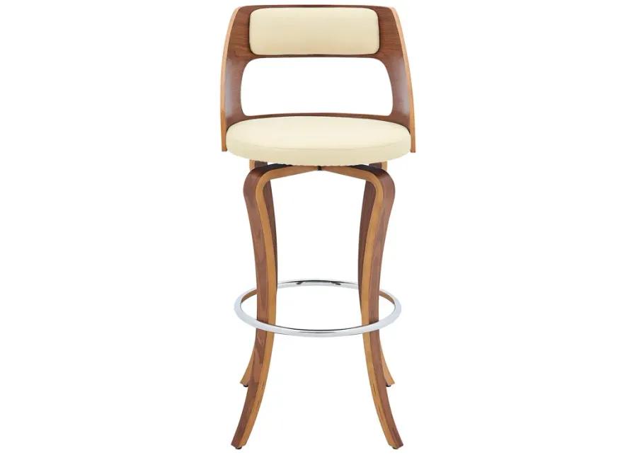 Grady 25" Swivel Cream Faux Leather and Walnut Wood Bar Stool