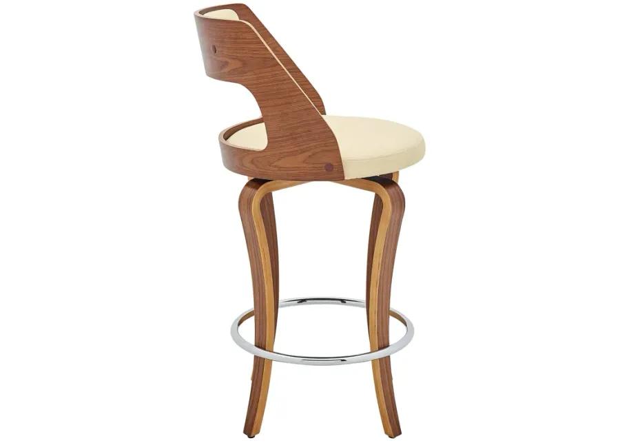 Grady 25" Swivel Cream Faux Leather and Walnut Wood Bar Stool