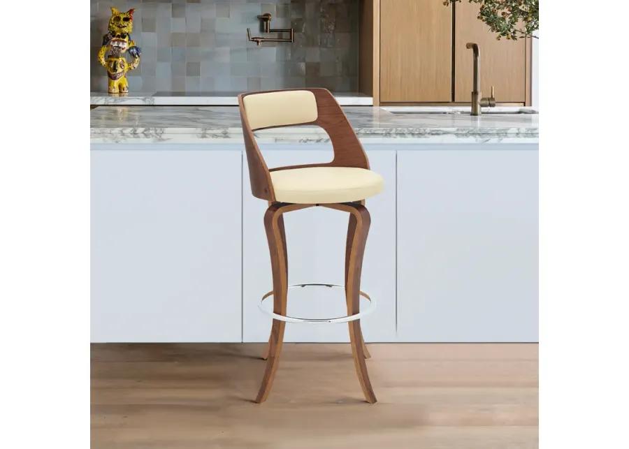 Grady 25" Swivel Cream Faux Leather and Walnut Wood Bar Stool