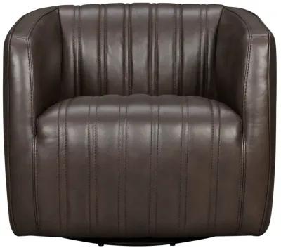 Aries Espresso Genuine Leather Swivel Barrel Chair