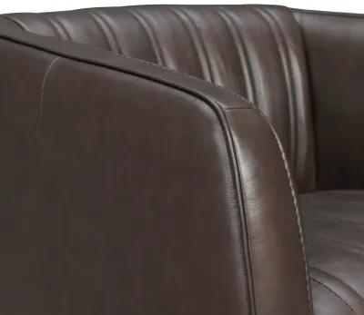 Aries Espresso Genuine Leather Swivel Barrel Chair