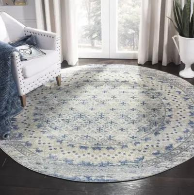 Brentwood 899 Light Grey / Blue 4' X 4' Round Round Powerloomed Rug