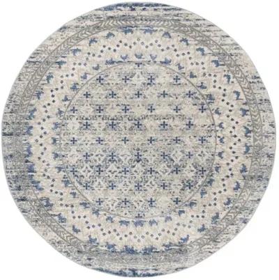 Brentwood 899 Light Grey / Blue 4' X 4' Round Round Powerloomed Rug