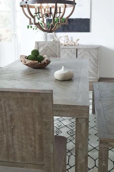 Herringbone Solid Wood Rectangular Dining Table in Rustic Latte