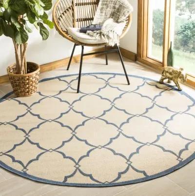 LINDEN 125 Collection LND125N-6R Cream / Blue 6'-7" X 6'-7" Round